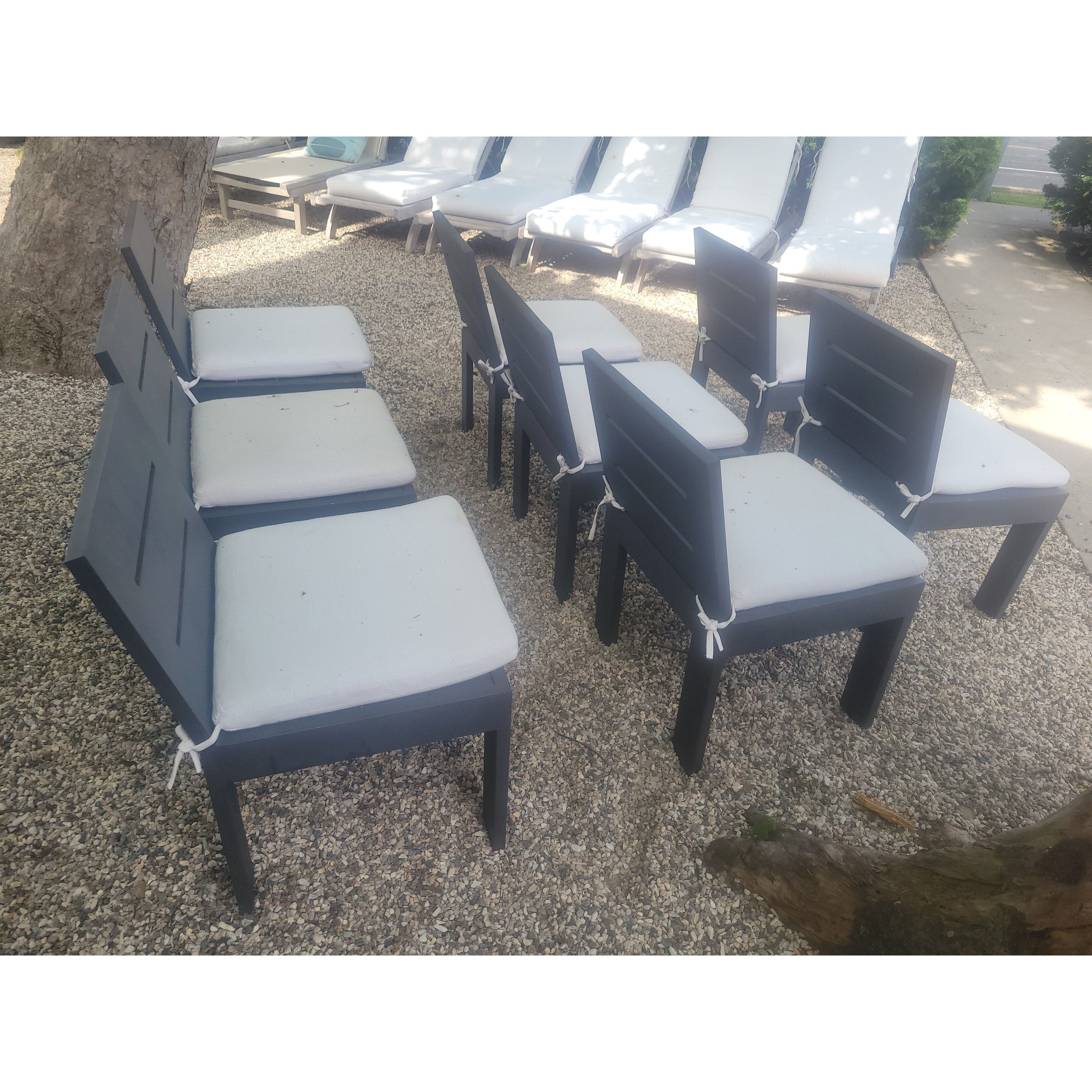 SET of 8 Brushed Aluminum Marbella Dining Chairs w/ Seats by RH (AS IS)