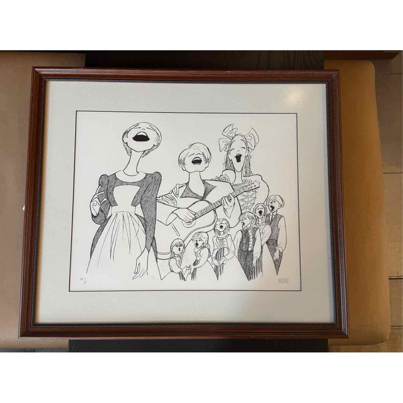 'The Sound of Music' Drawing by Al Hirschfeld in Wood Frame