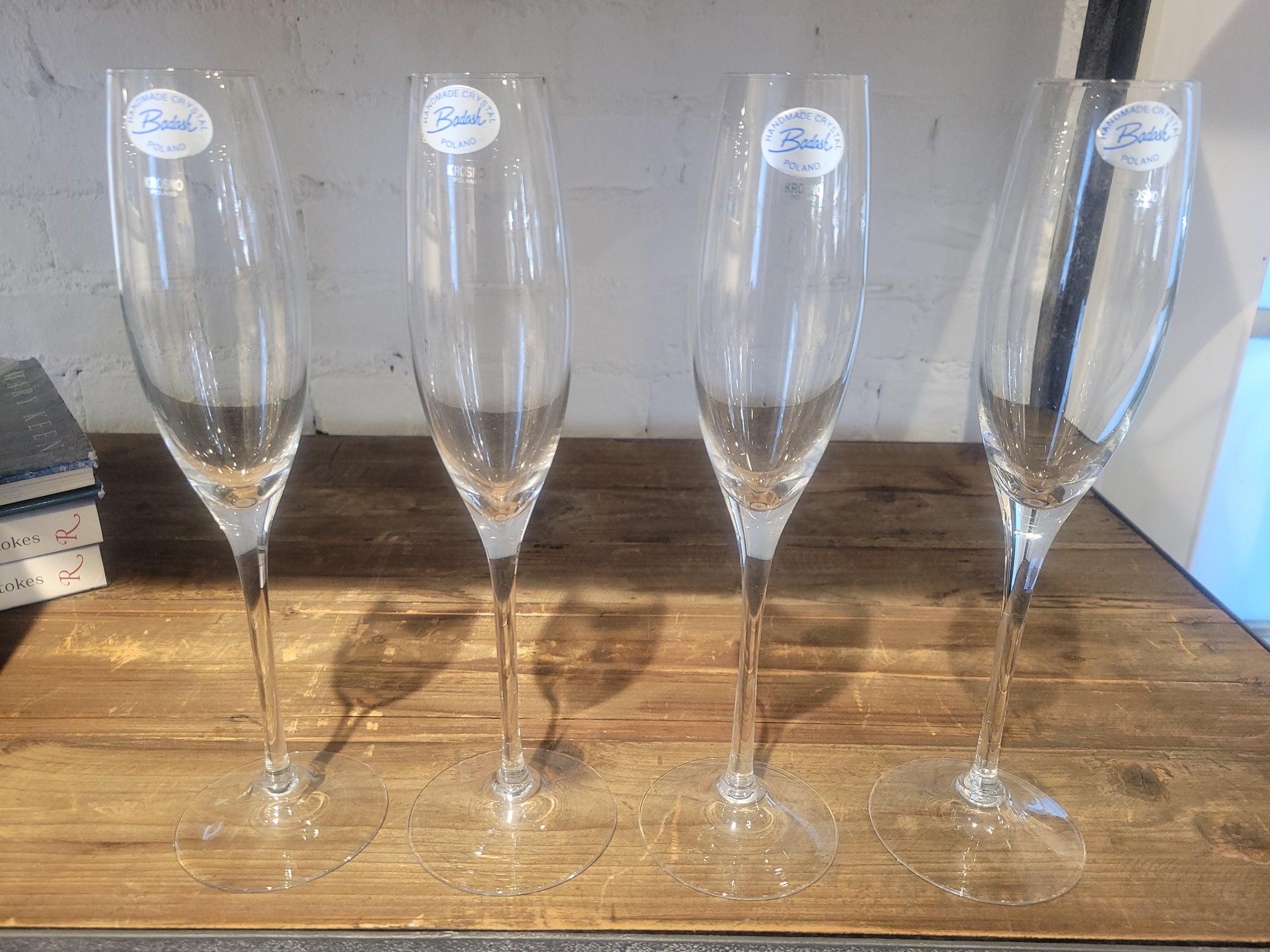 SET of 4 Crystal Long-Stemmed Champagne Flutes by Badash