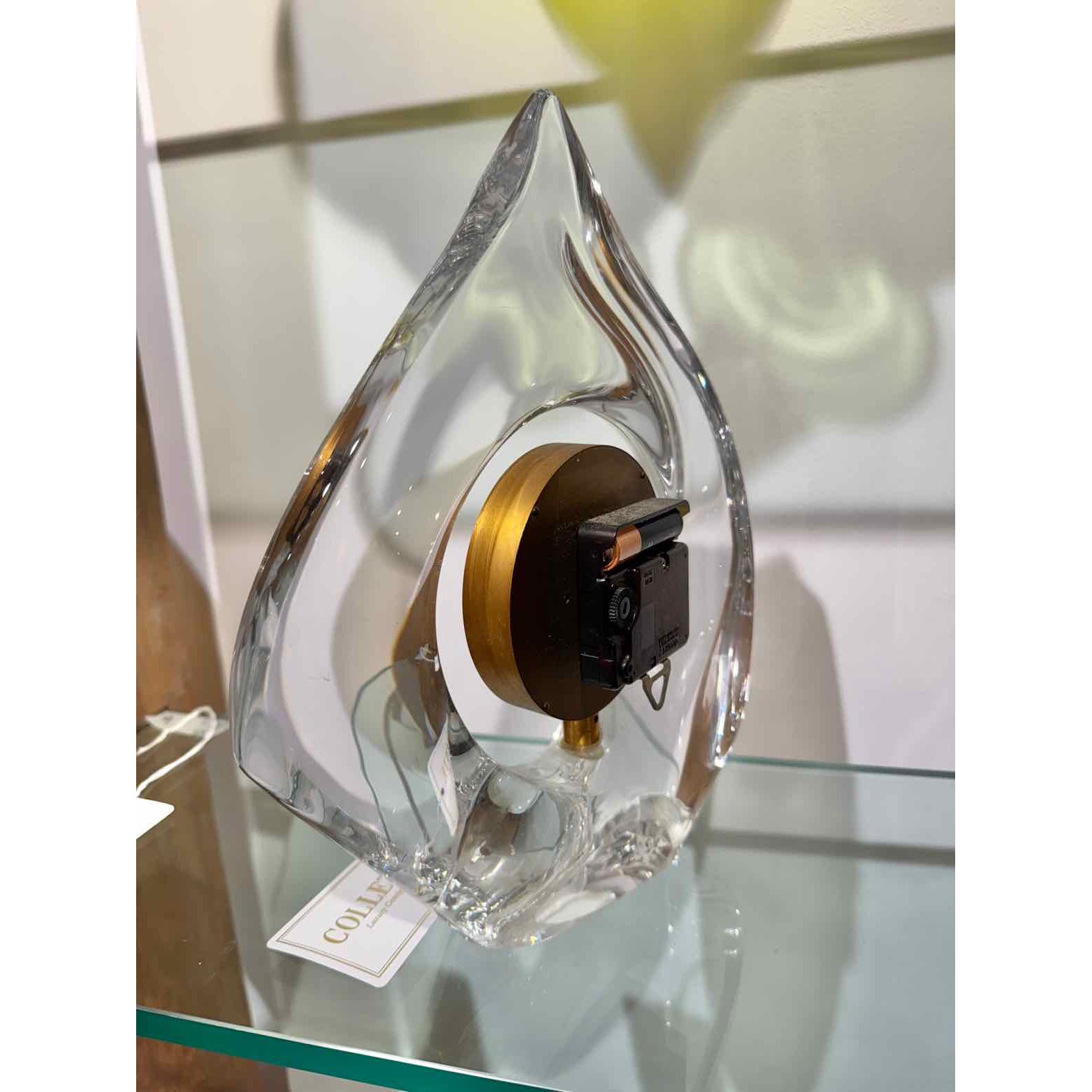 Daum Large Teardrop Crystal Clock, Signed Daum, 10"L x 4"W x 11.5"H