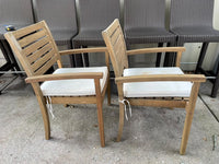 Pair of Teak Outdoor Dining Chair w/ White Cushions