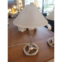 PAIR of Industrial Nickel Table Lamps w/ Glass Shades