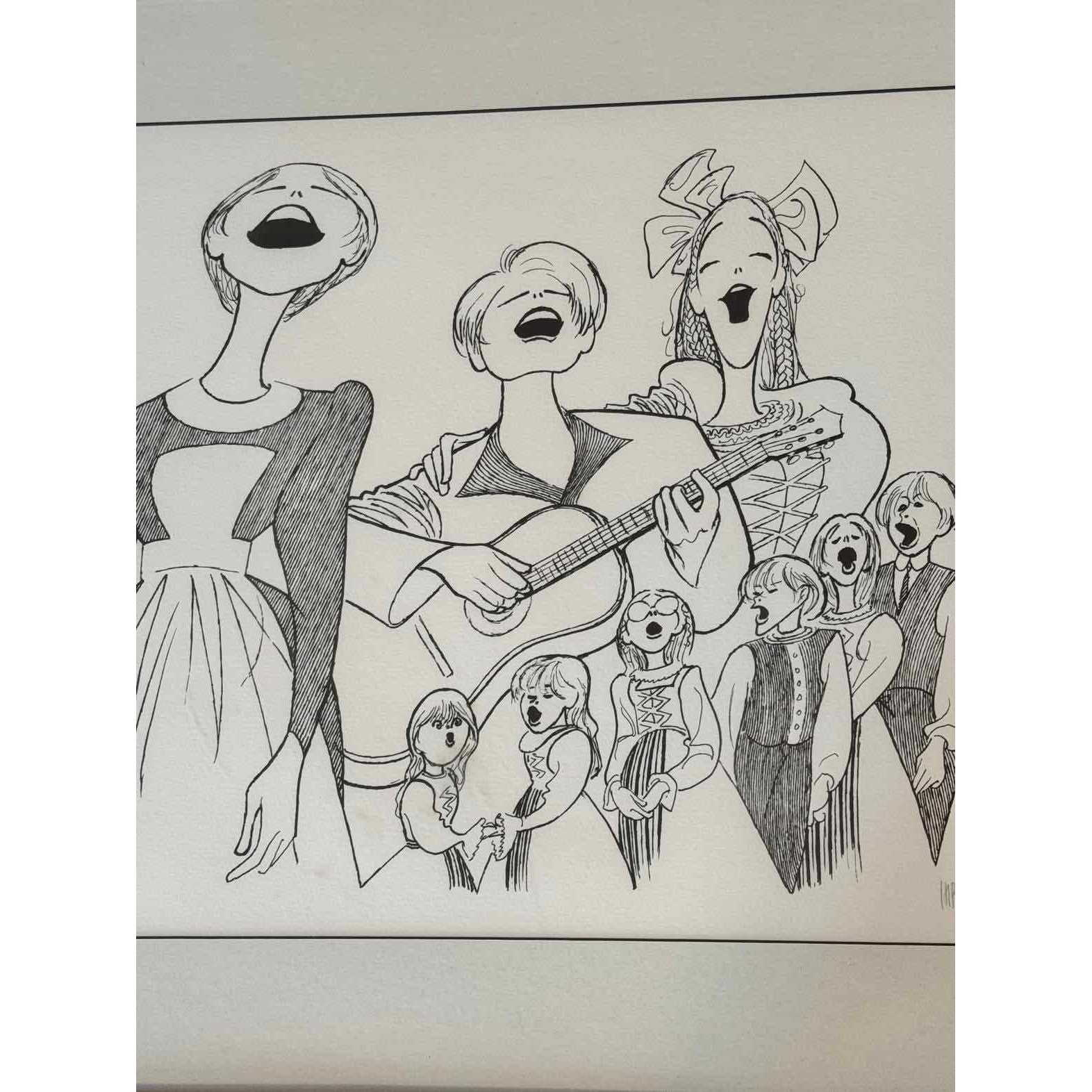 'The Sound of Music' Drawing by Al Hirschfeld in Wood Frame