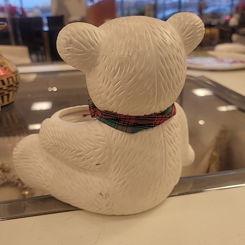 Ceramic Polar Bear Vessel w/ Plaid Ribbon