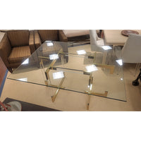 Custom 5-ft Glasstop Dining Table w/ Trousdale Shiny Brass & Lucite Base