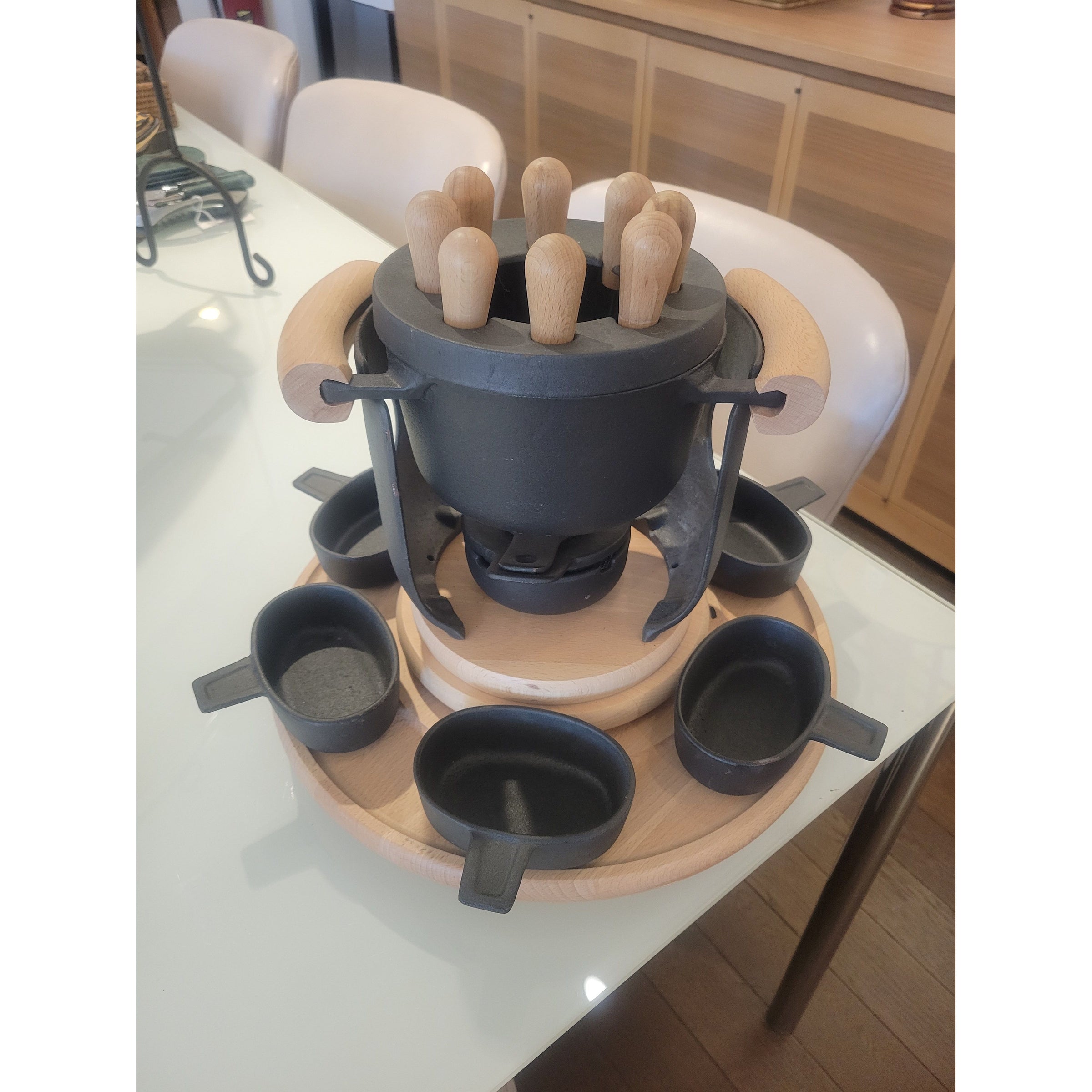 1960s Cast Iron & Wood Fondue Set by Richard Nissen for Bodum