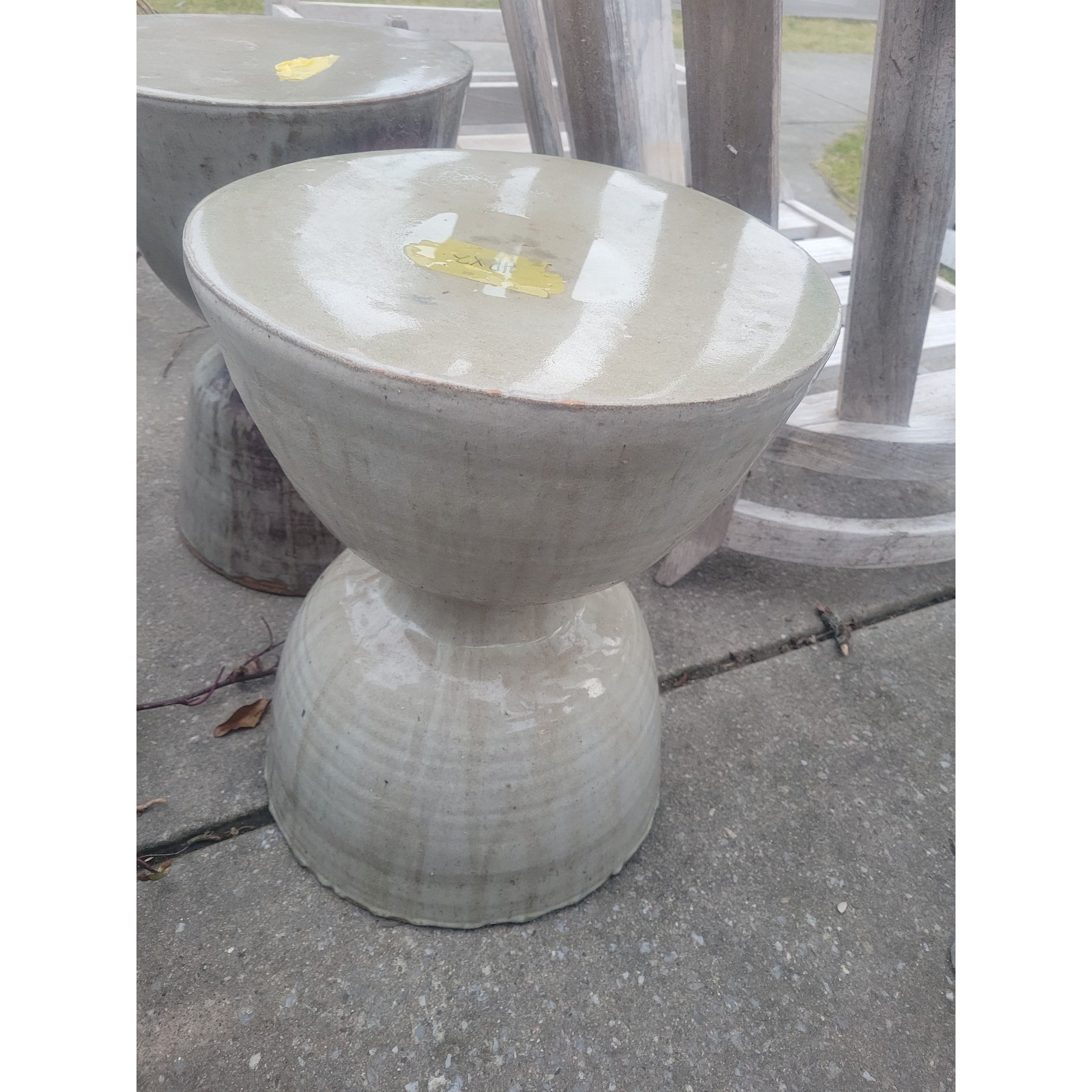 Gray Ceramic Hourglass Garden Stool / Side Table - colletteconsignment.com