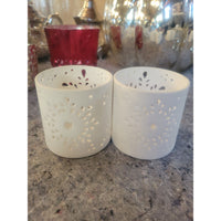 Pair of White Snowflake Votive Candle Holders