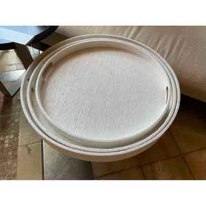 SET of 3 Round White Grasscloth Trays