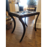 Mid-Century French Industrial Black Leather & Metal Bench