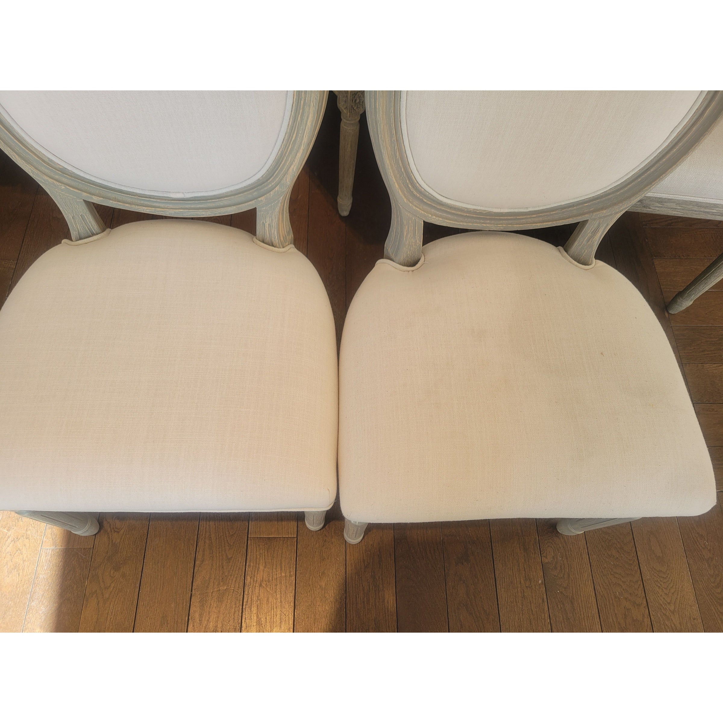 SET of 10 French Linen & Wood Round-Back Dining Chairs by Safavieh (AS IS) - colletteconsignment.com