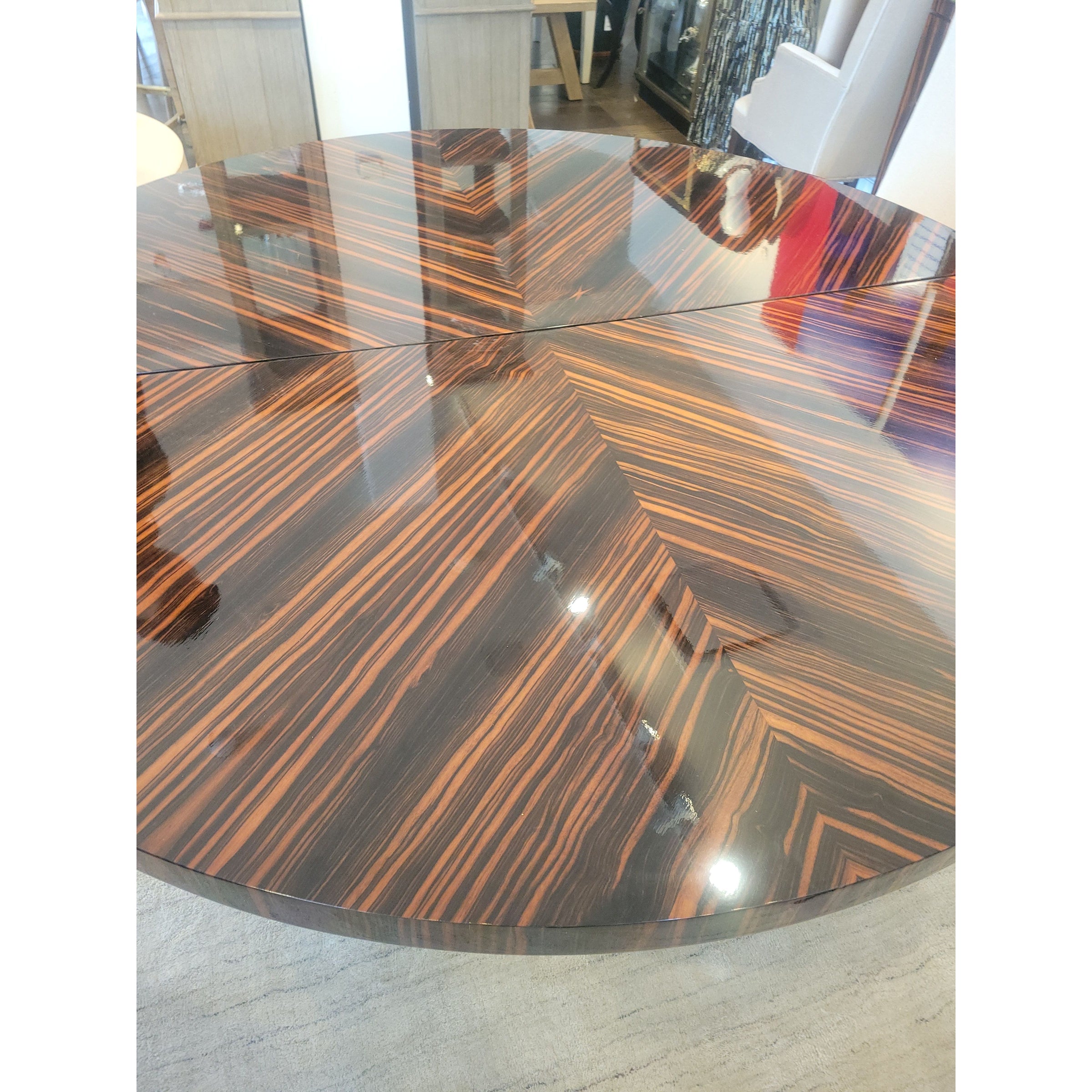 Rosetta Macassar Ebony Extension Dining Table on Maple & Bronze Base by Evanson - colletteconsignment.com