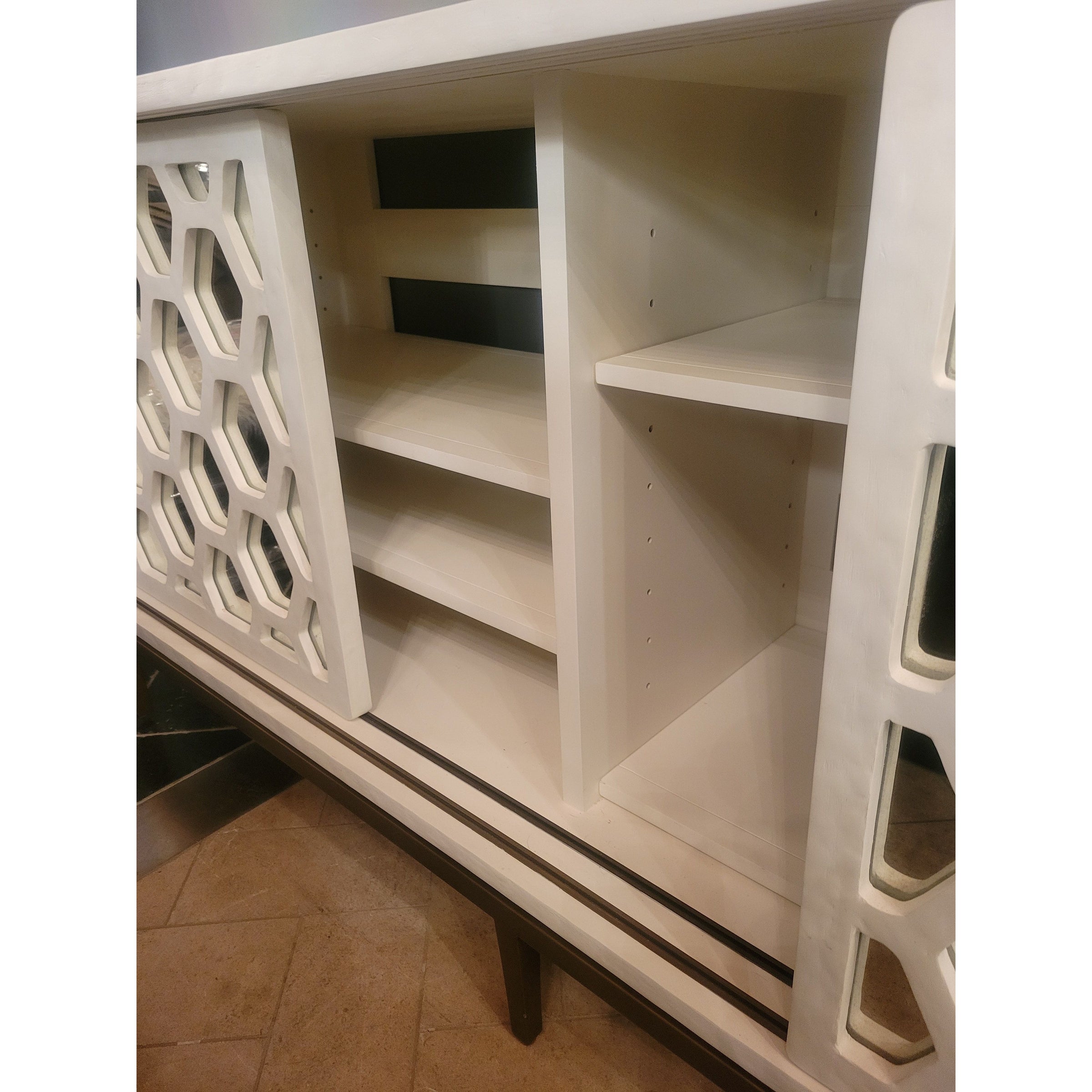 'Wilhelm' White Gesso Sliding Door Credenza w/ Mirror Glass by Mr. Brown