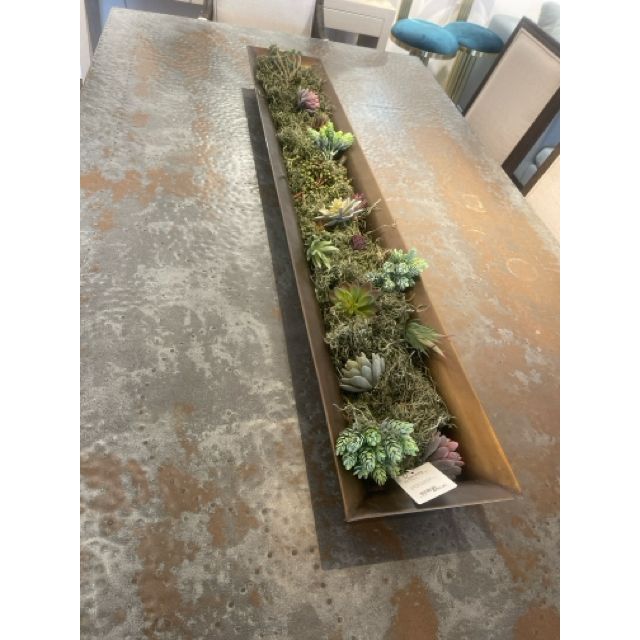 Long Brass Finished Steel Planter w/ Faux Succulents by RH - colletteconsignment.com