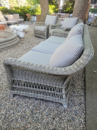 Gray Wicker Arbor Sofa w/ Striped Cushions by Janus et Cie
