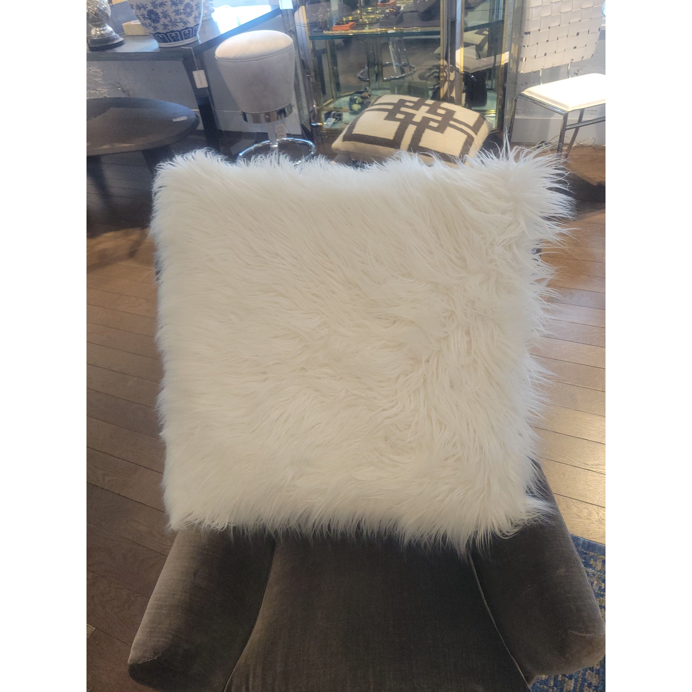 PAIR of White Faux Fur Pillows