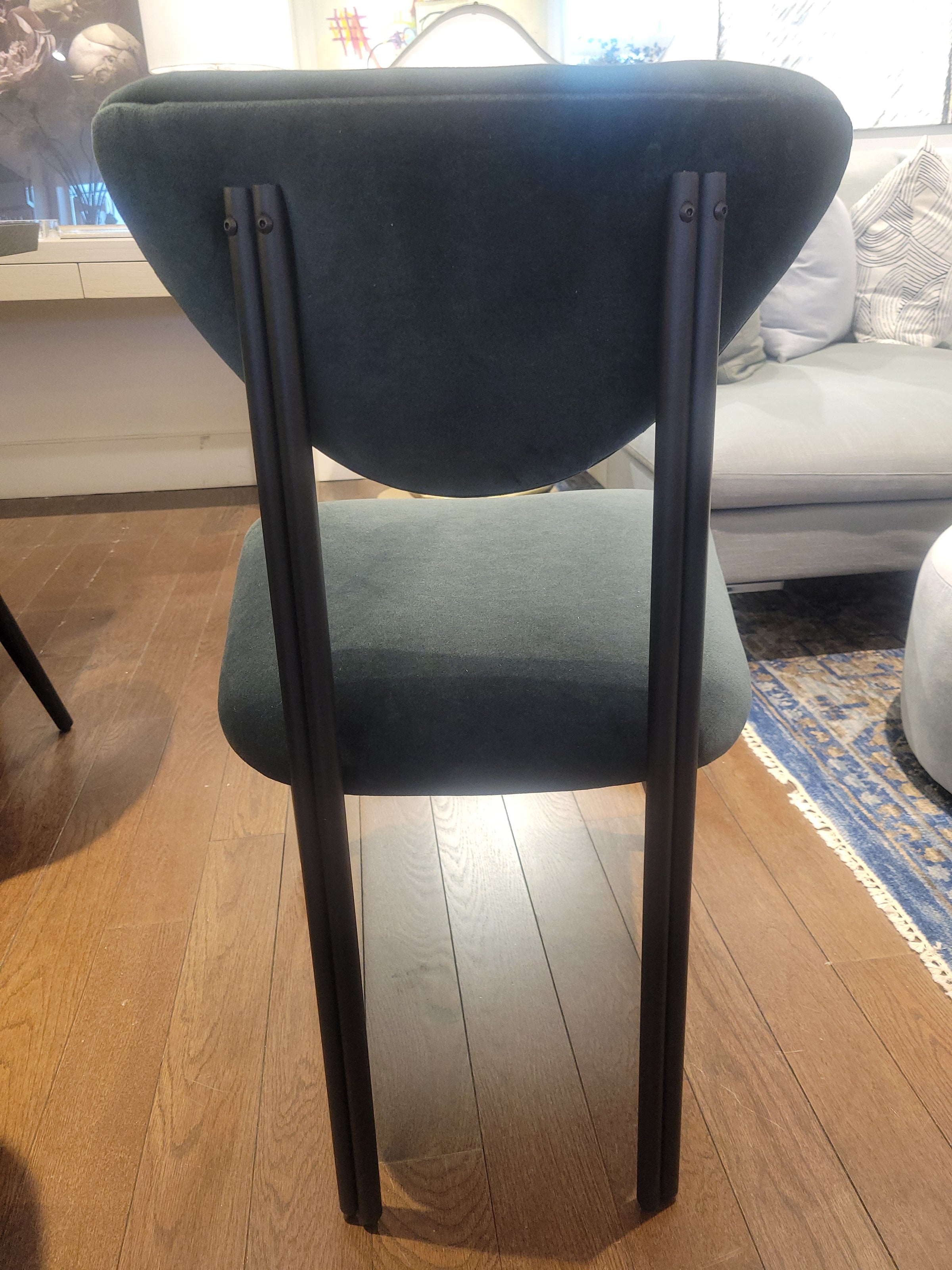 Custom Dark Green Performance Velvet Chairs w/ Black Steel Legs