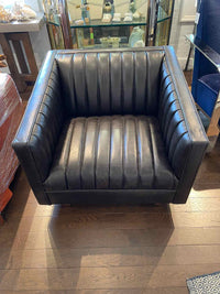 PAIR of Wallace Brown Leather Upholstered Lounge Chairs by Gus (AS IS)