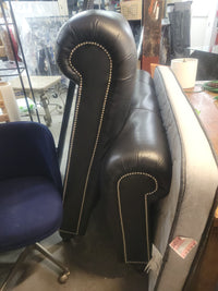 Queen-Sized Black Leather Scroll Bed w/ Nailhead Trim by Ralph Lauren (AS IS)
