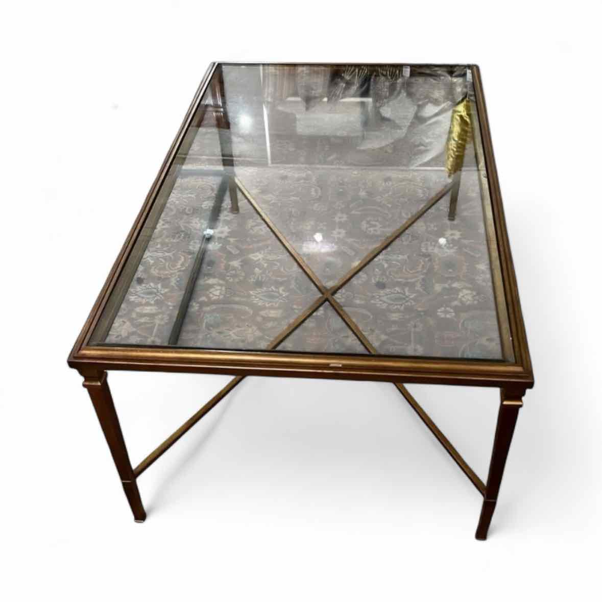 Rectangle Glass Top Coffee Table w/ Gold Leaf & Metal