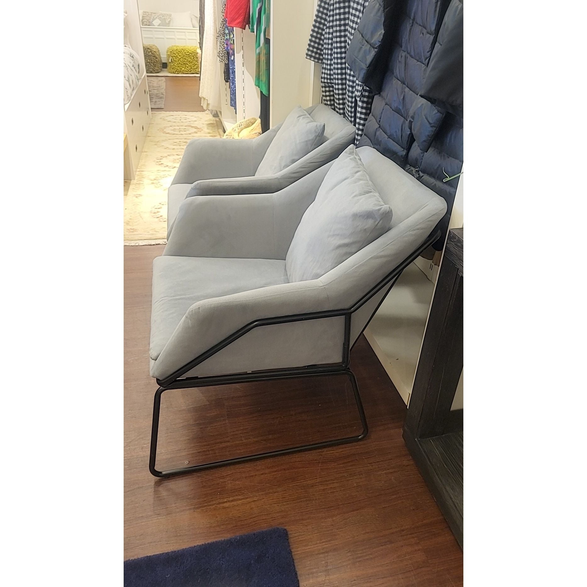 PAIR of Gray Chairs w/ Black Metal Bases