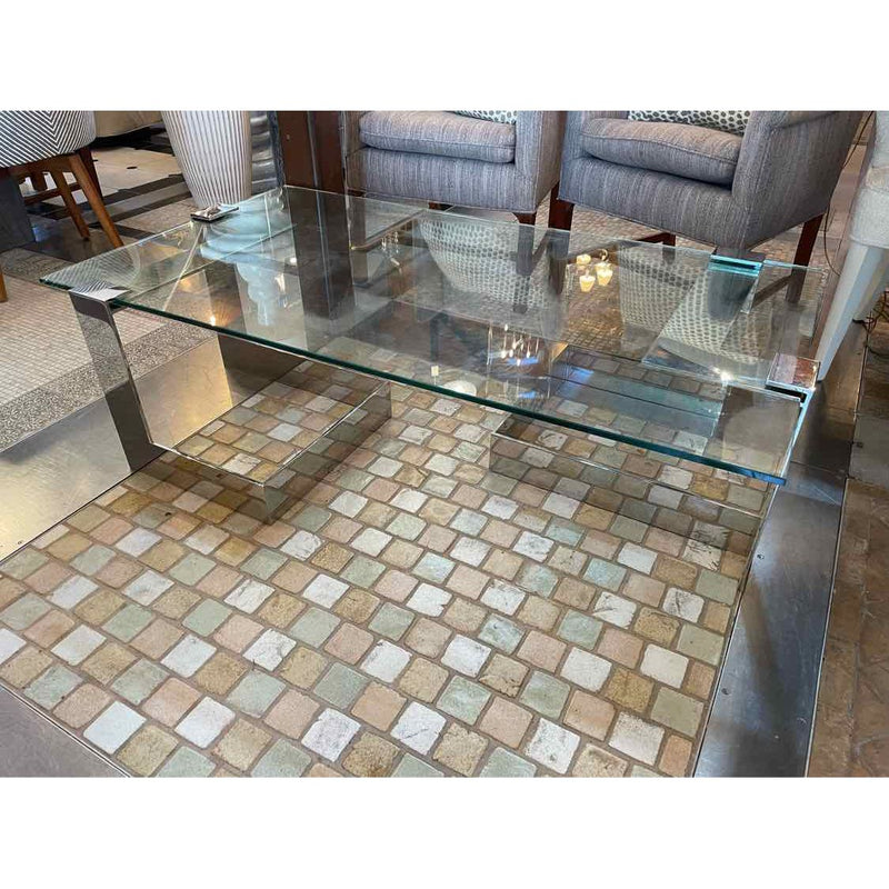 Rectangular Glass & Chrome Anchor Coffee Table by Donghia - colletteconsignment.com