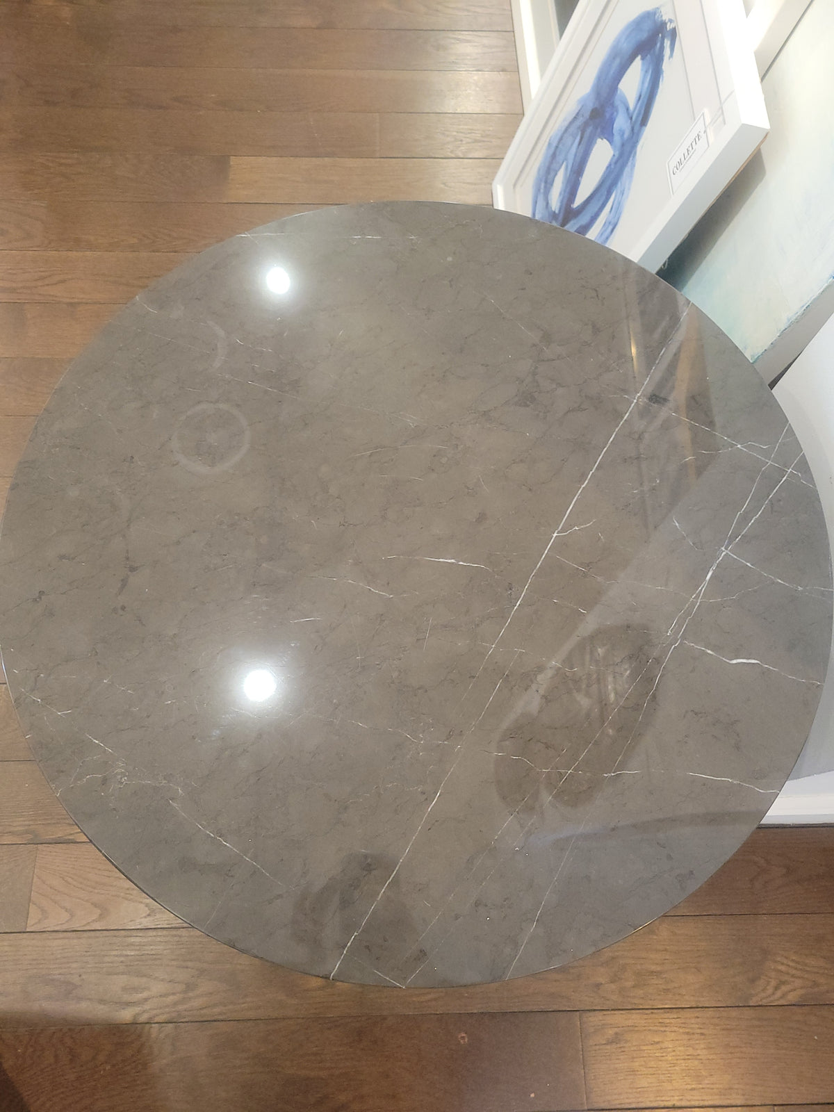 Peso Round Piasentina Limestone Top Side Table by Holly Hunt (AS IS)