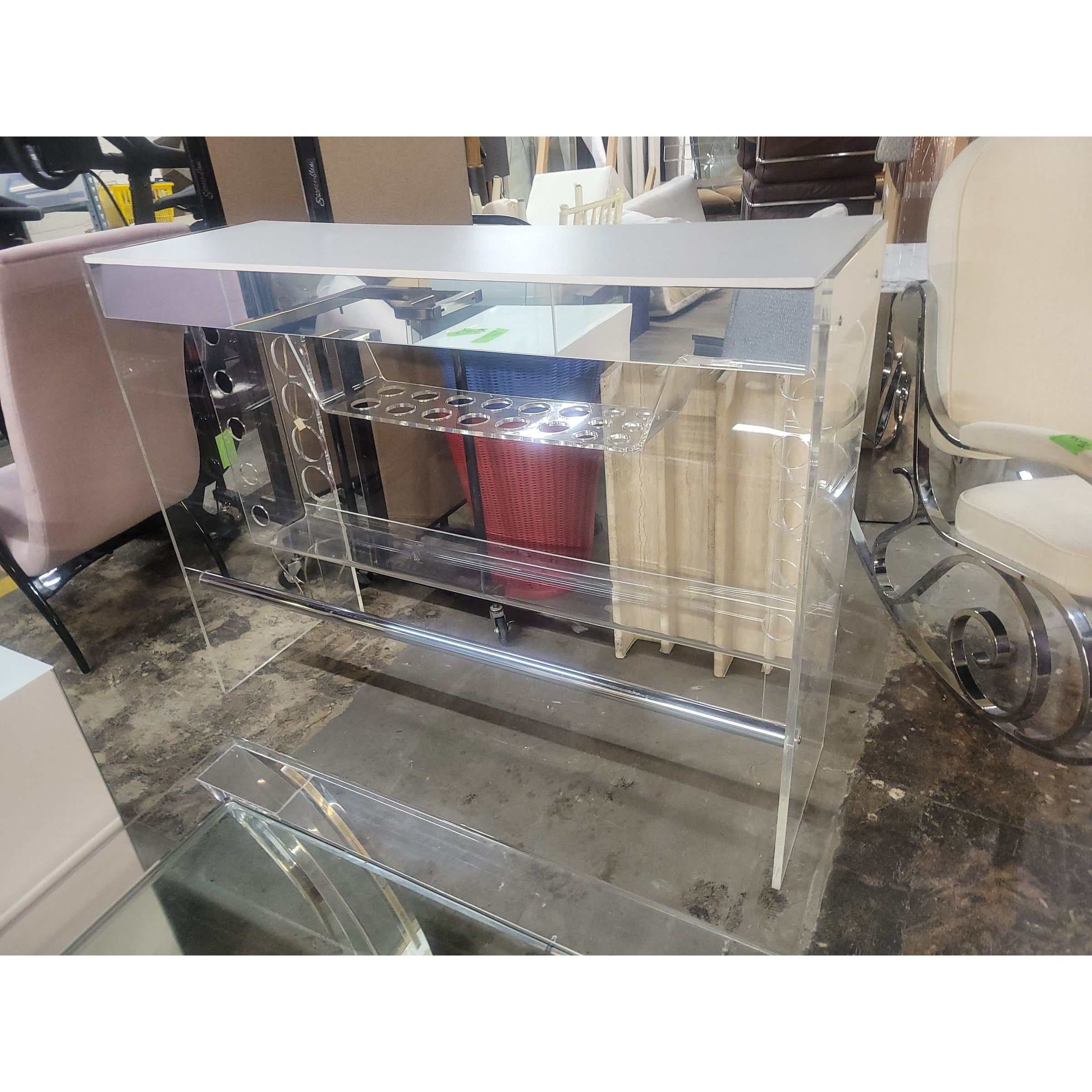 Mid-Century Illuminating Lucite & Mirrored Chrome Bar by Luigi Bardini