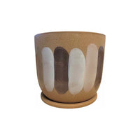 Large Matte Tan Ceramic Pot w/ Drainage Plate