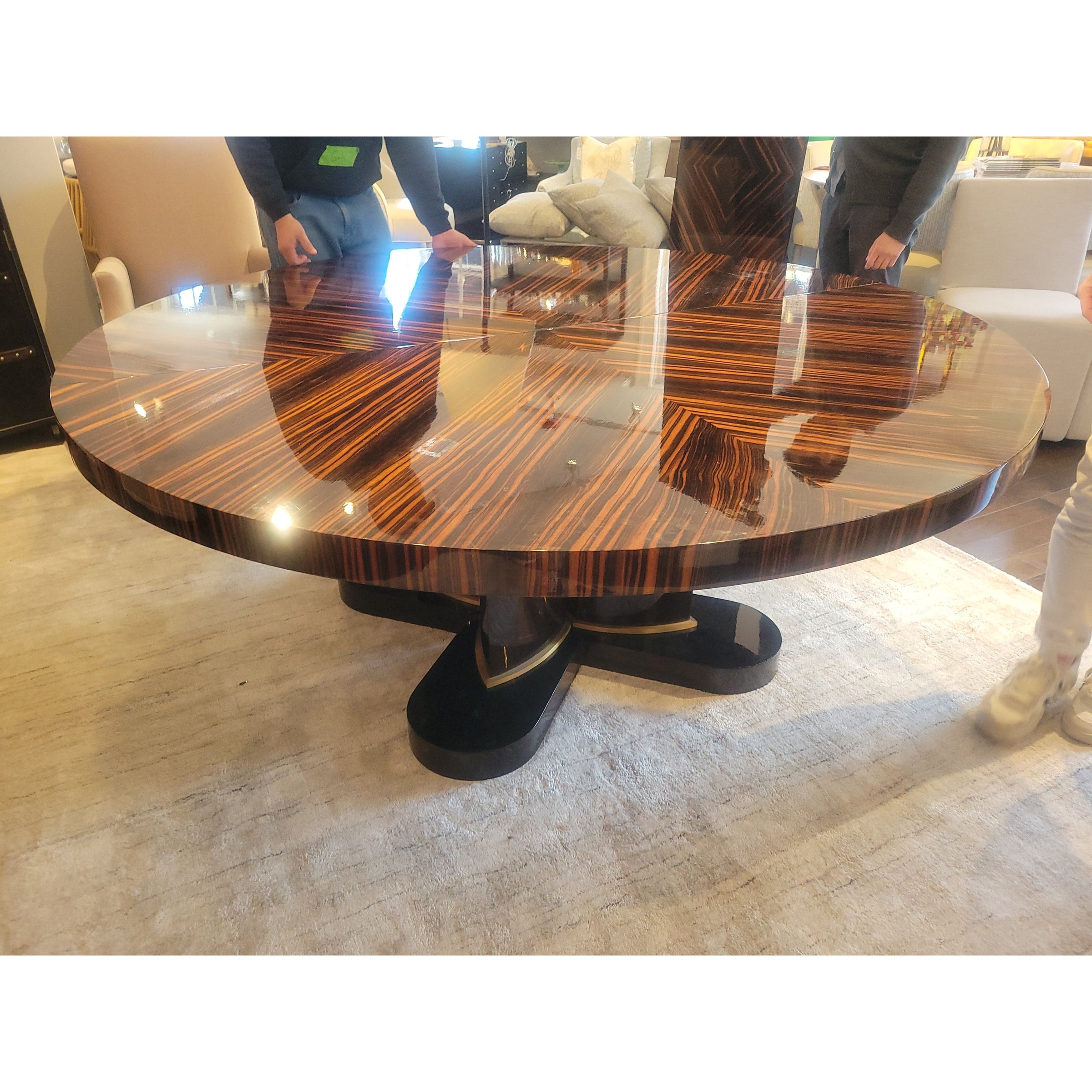 Rosetta Macassar Ebony Extension Dining Table on Maple & Bronze Base by Evanson - colletteconsignment.com