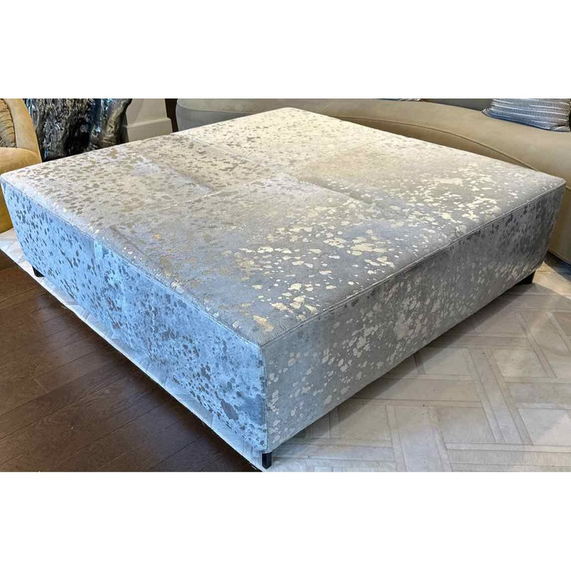 Custom Silver Cowhide Ottoman
