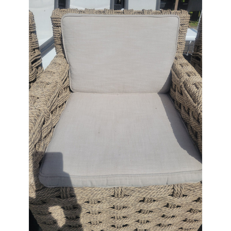 SET of 6 'Rutherford' Rope Dining Arm Chairs w/ Linen Cushions by RH