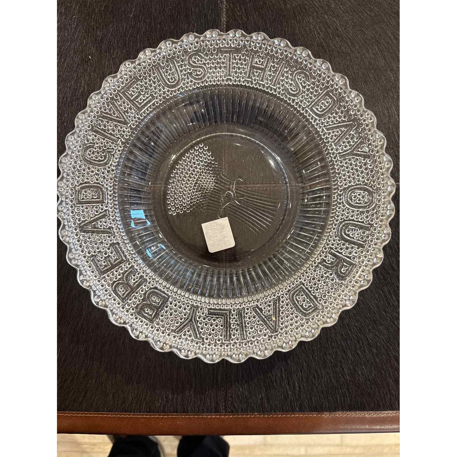 Antique  Cut Glass Shallow Bowl 'Give Us This Day Our Daily Bread', 11" Dia X 1.