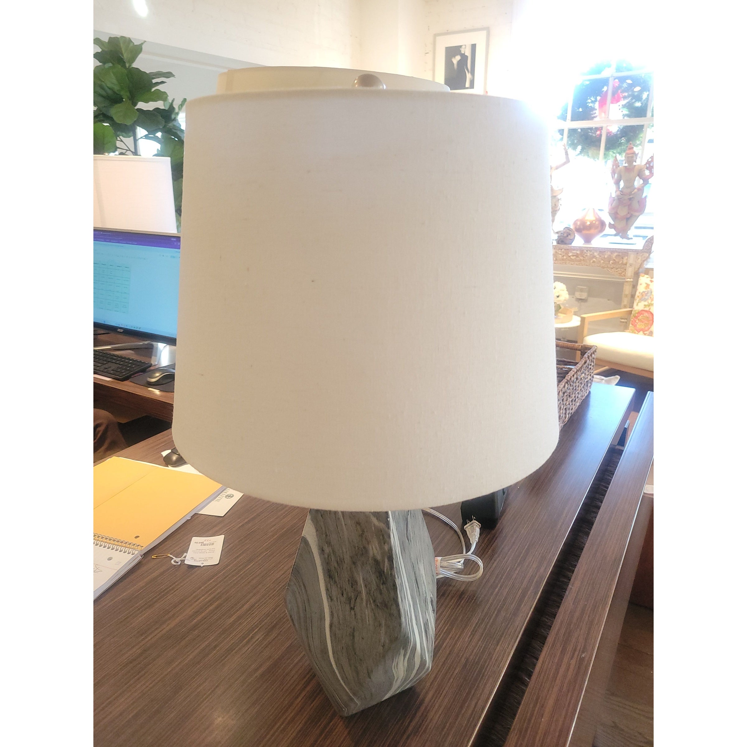 PAIR of Gray Stone Like Table Lamps by Surya - colletteconsignment.com