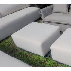 Pavona Aluminum Ottoman w/ Performance Textured Linen Cushion by RH