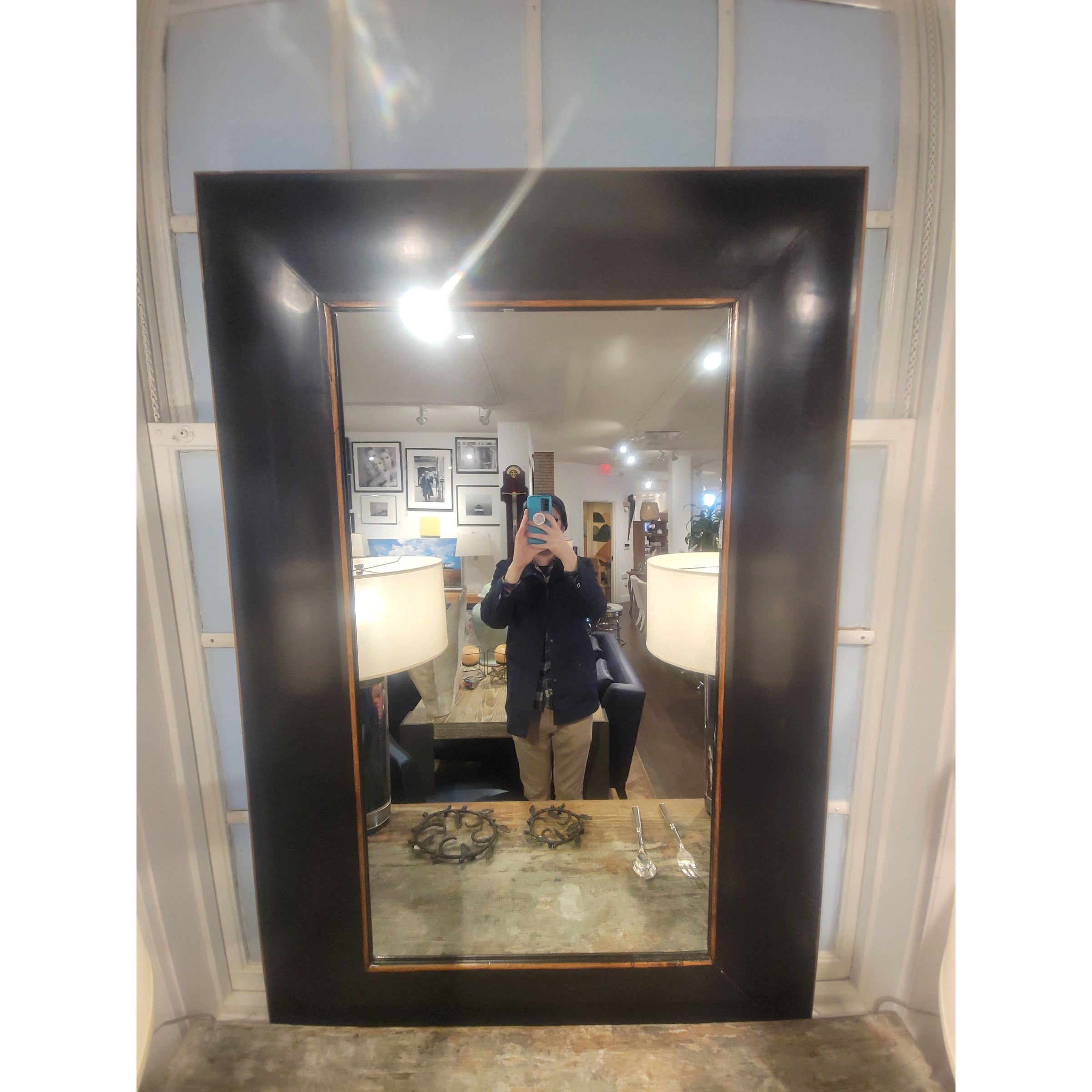 Black Wood Mirror w/ Brown Trim - AS IS - colletteconsignment.com
