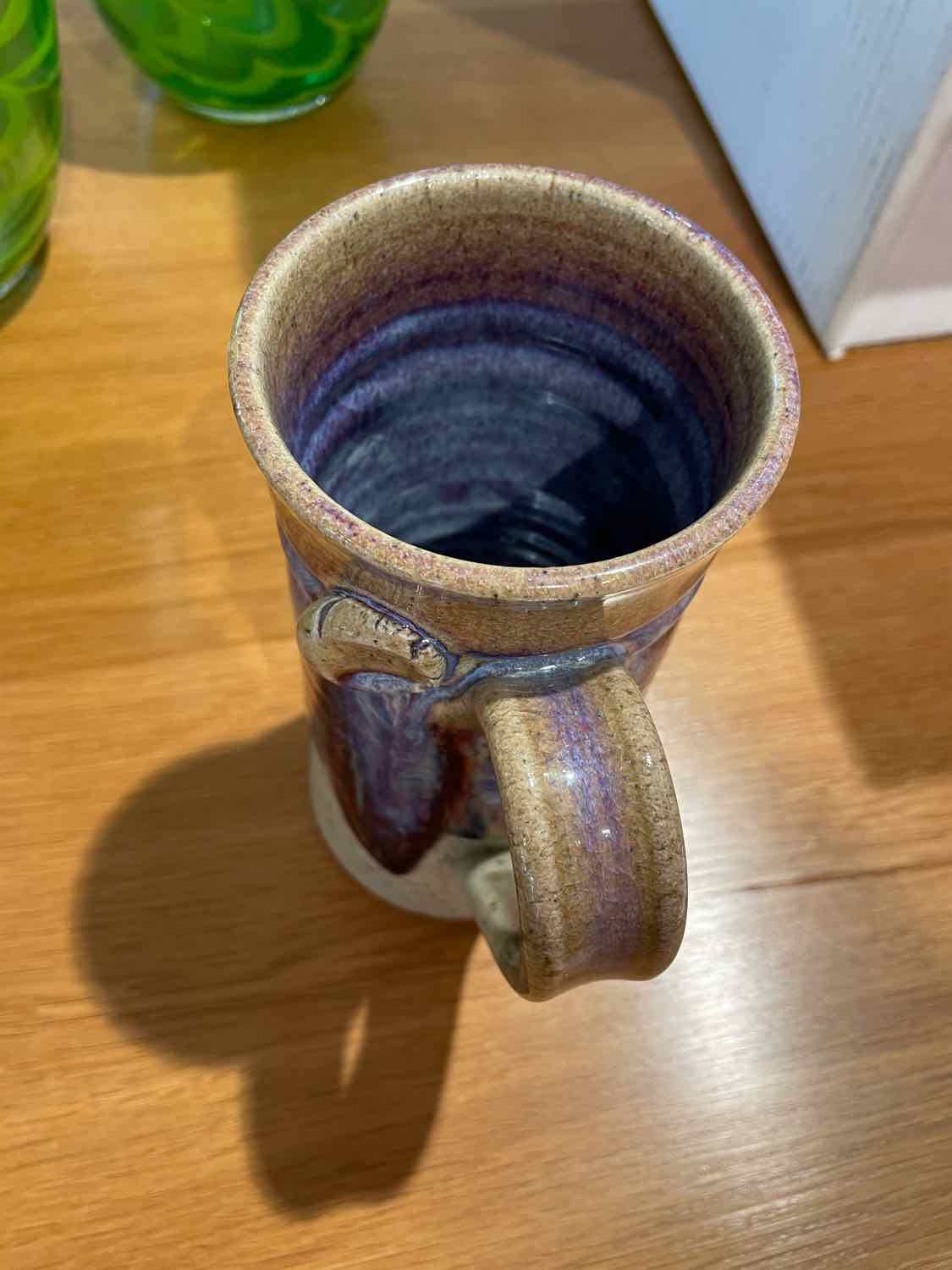 PAIR of Purple Painted Pottery Steins