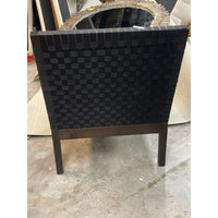 Dark Wood Angular Chair w/ Black Mesh Back - colletteconsignment.com