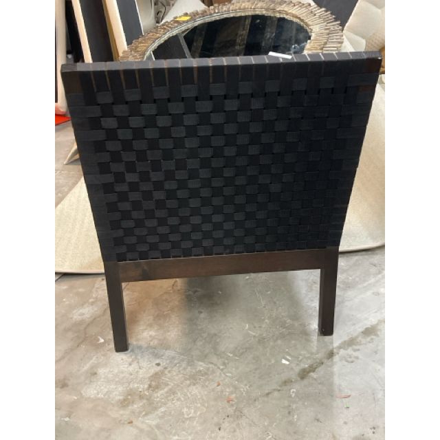Dark Wood Angular Chair w/ Black Mesh Back - colletteconsignment.com