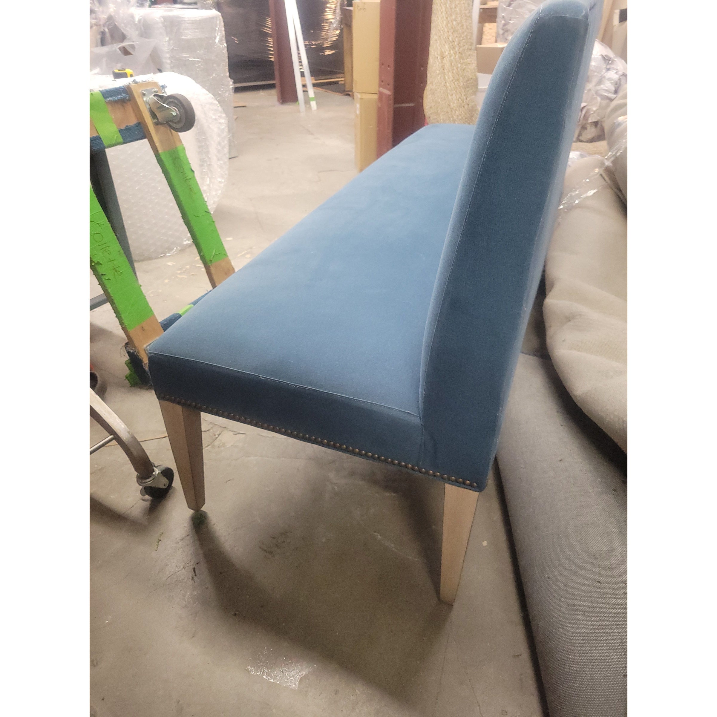 Blue Cotton Canvas Ross Dining Bench w/ Nailhead Trim by Serena & Lily (AS IS)