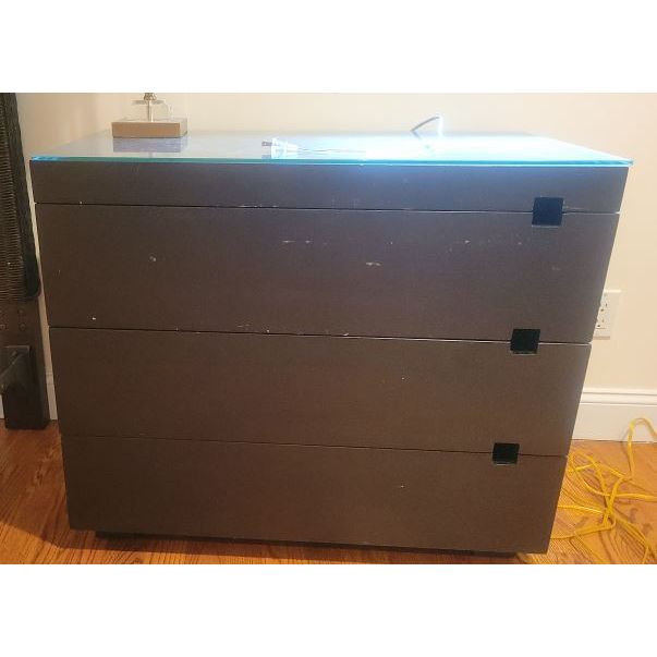 Black Lacquer 3-Drawer Night Stand w/ Glass Top