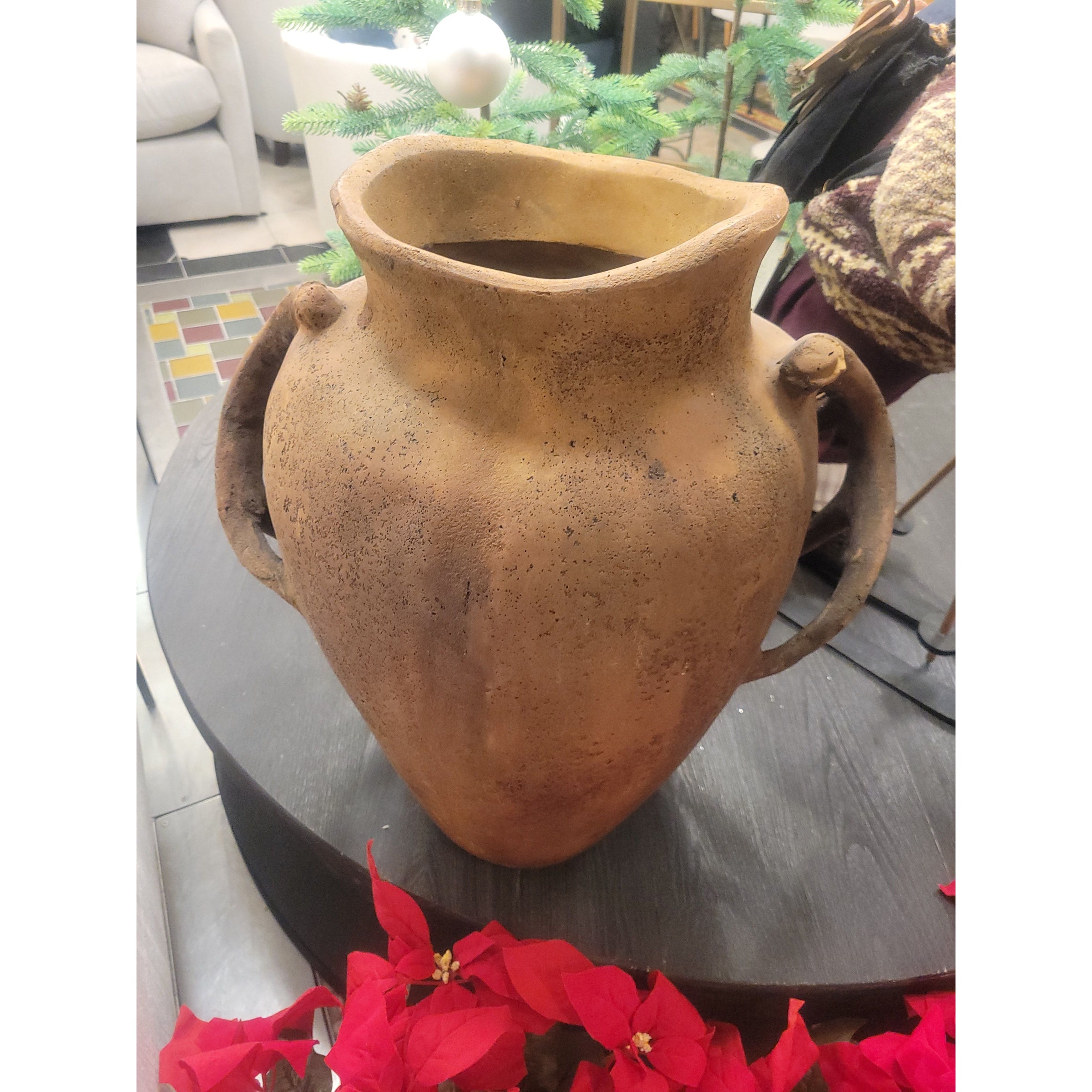 Large Fiber Stone Pot w/ Deer Antler Handles