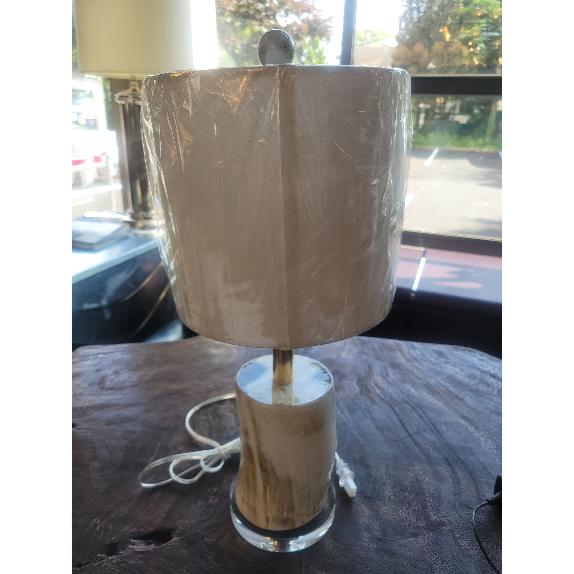'Aiden' Horn Table Lamp on Lucite Base w/ Shade by Made Goods