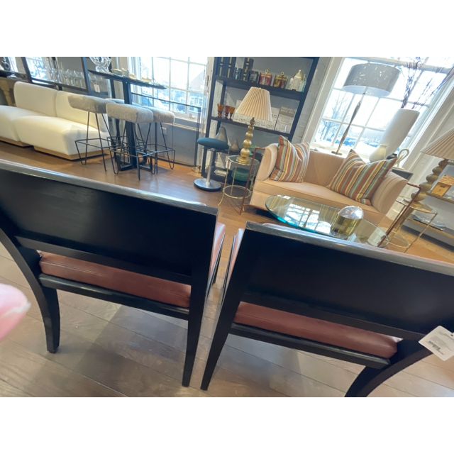 PAIR of Brown Leather & Dark Wood Chairs - colletteconsignment.com