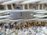 Gray Wicker Arbor Sofa w/ Striped Cushions by Janus et Cie