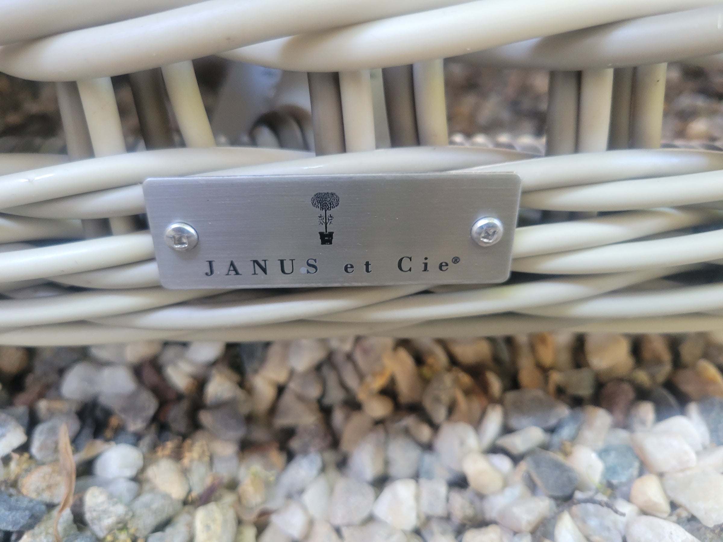 Gray Wicker Arbor Sofa w/ Striped Cushions by Janus et Cie