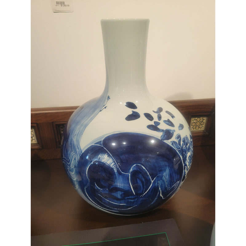 Blue and White Porcelain Bulbous Vase with Reclining Motif by Jared FitzGerald