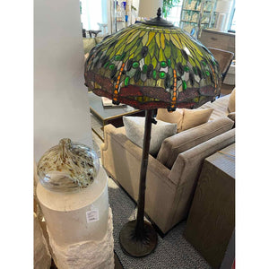 Bronze Floor Lamp w/ Tiffany Style Dragonfly Stained Glass Shade