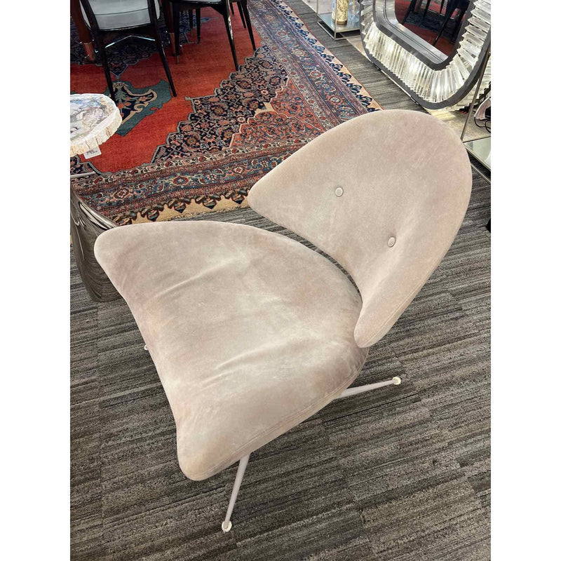 Pair of Mid Century Modern Suede Upholstered and Painted Metal Accent Chairs