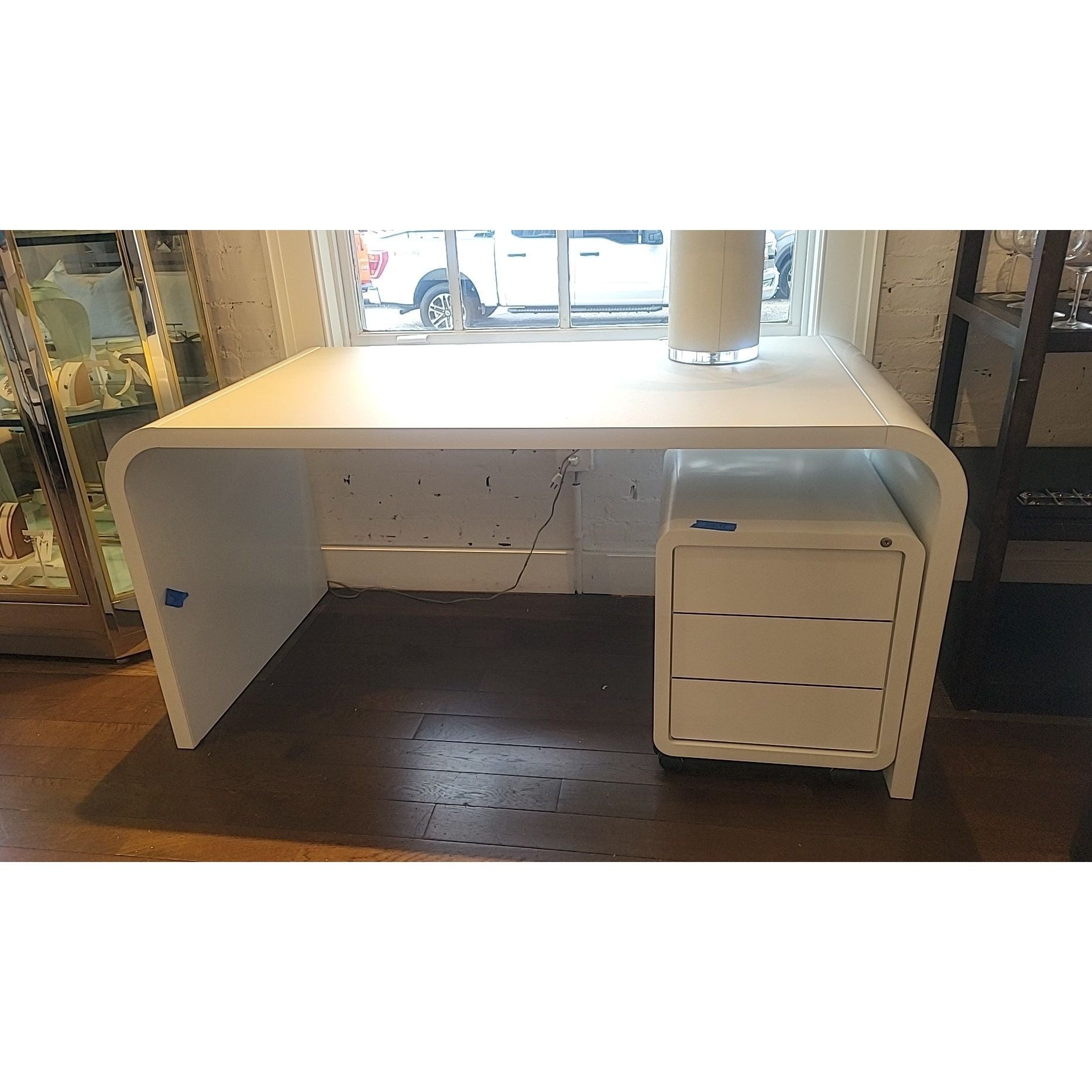 German White Steel w/ Laminate Inlay Desk by Muller